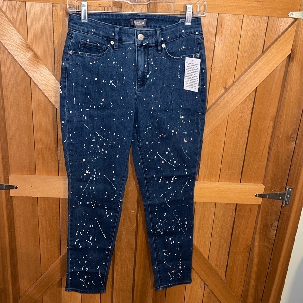 Martha Stewart Paint Splatter Skinny Jeans 0P NWOT